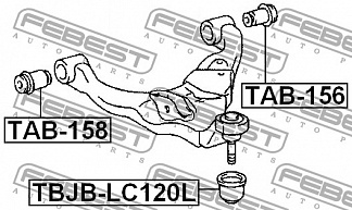 Сайлентблок переднего нижнего рычага №2 задний LC120 02- GX470 02- (TAB156, 48655-60030), FEBEST