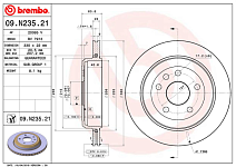 Диск тормозной задний, (GCh 2011~), exc. 17" Wheel, BR1 & BR6, BREMBO (09N23521, 68035022AD)